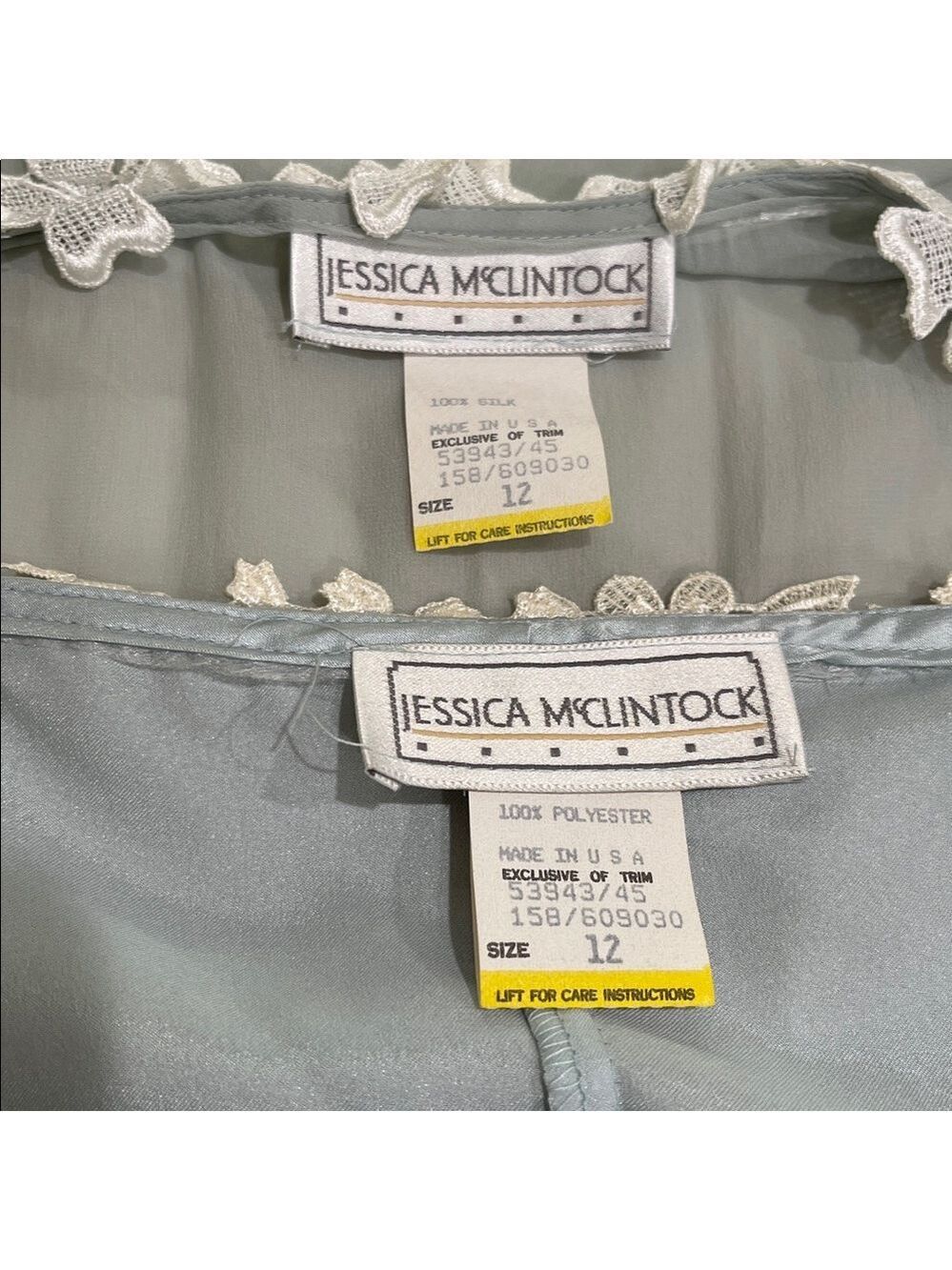 Vintage Jessica McClintock 2 Pc Sheer drop Waist Dress and Slip SZ 12 Light Blue - Picture 8 of 9